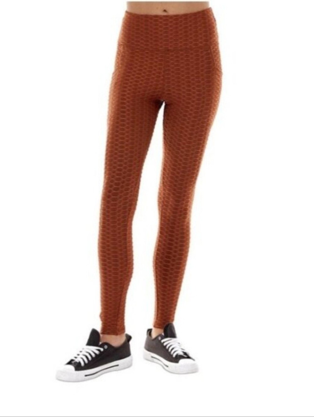 TRUE ROCK Honeycomb Textured Leggings in Rust Orange Size L/XL